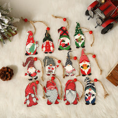9pcs Christmas Gnome Shaped Wall Hanging Ornaments Wooden Gnomes Pendant