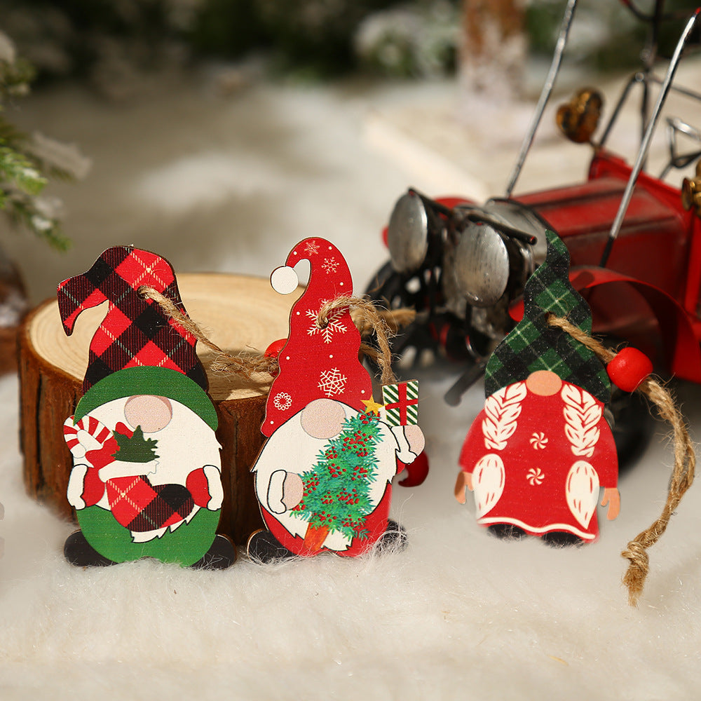 9pcs Christmas Gnome Shaped Wall Hanging Ornaments Wooden Gnomes Pendant