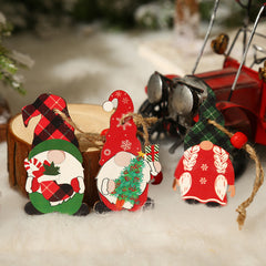 9pcs Christmas Gnome Shaped Wall Hanging Ornaments Wooden Gnomes Pendant