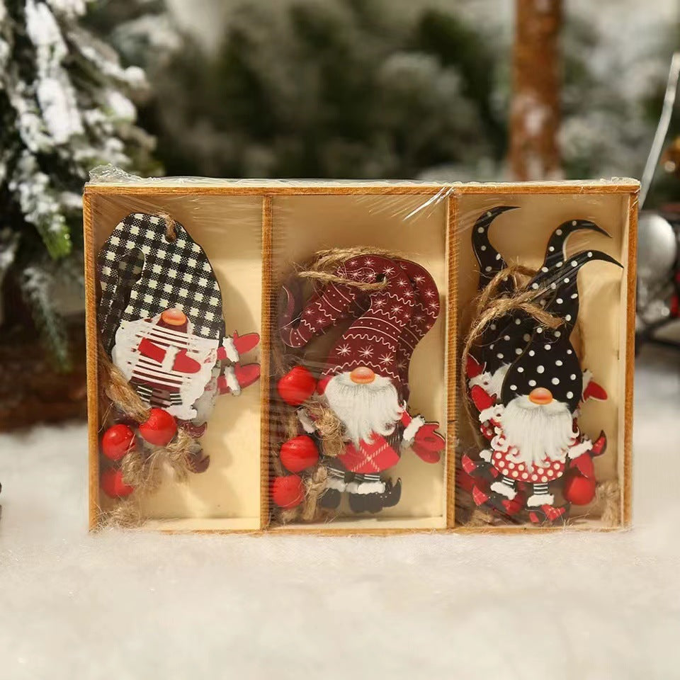 9pcs Christmas Gnome Shaped Wall Hanging Ornaments Wooden Gnomes Pendant