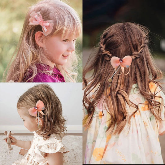 2pcs Kids Ribbon Bows Tassel Hair Clips Girls Colorful Hairpins