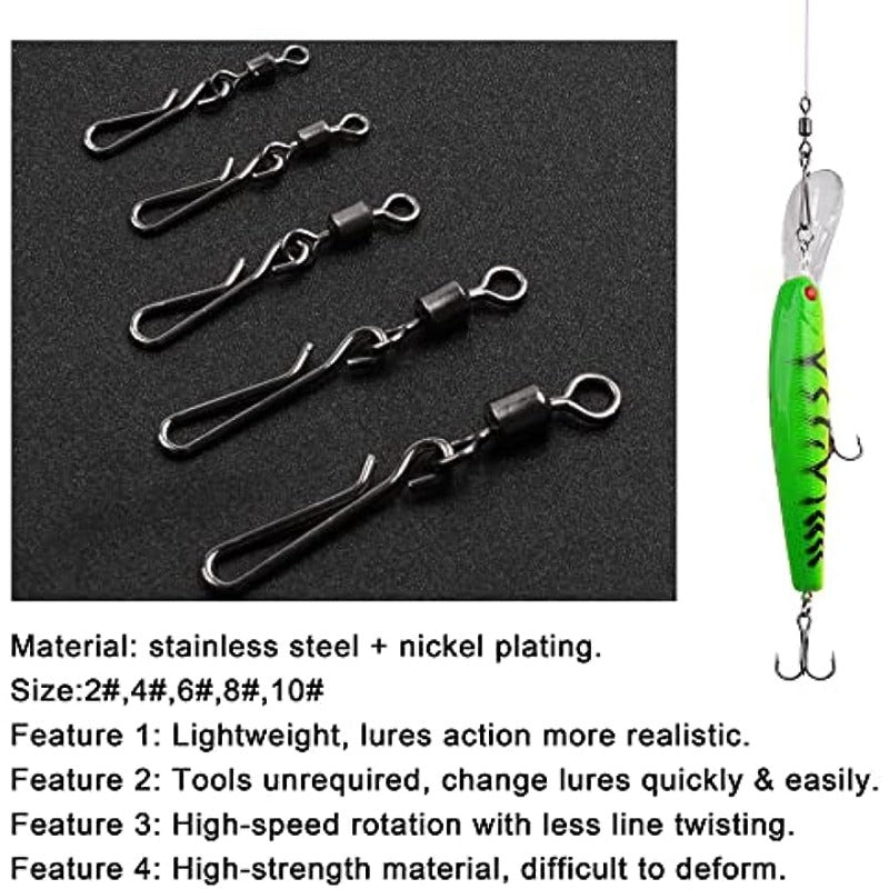 50pcs Stainless Steel Fishing Swivel Ring with Pin Clips for Freshwater