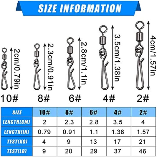 50pcs Stainless Steel Fishing Swivel Ring with Pin Clips for Freshwater