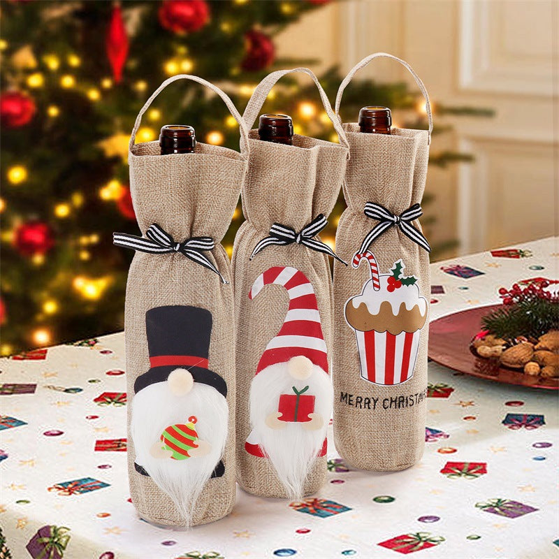 Christmas Faceless Old Man Doll Wine Bottle Set Gift