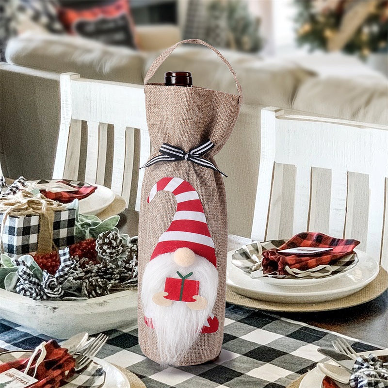 Christmas Faceless Old Man Doll Wine Bottle Set Gift