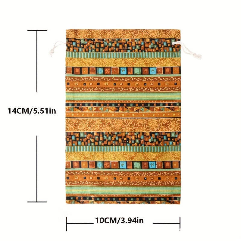 2pcs Egyptian Pattern Linen Gift Bags Burlap Drawstring Storage Christmas