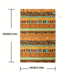 2pcs Egyptian Pattern Linen Gift Bags Burlap Drawstring Storage Christmas