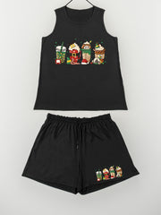  Christmas Lounge Set Women's Tank Top & Shorts Pajama Two Piece