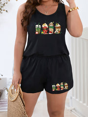  Christmas Lounge Set Women's Tank Top & Shorts Pajama Two Piece
