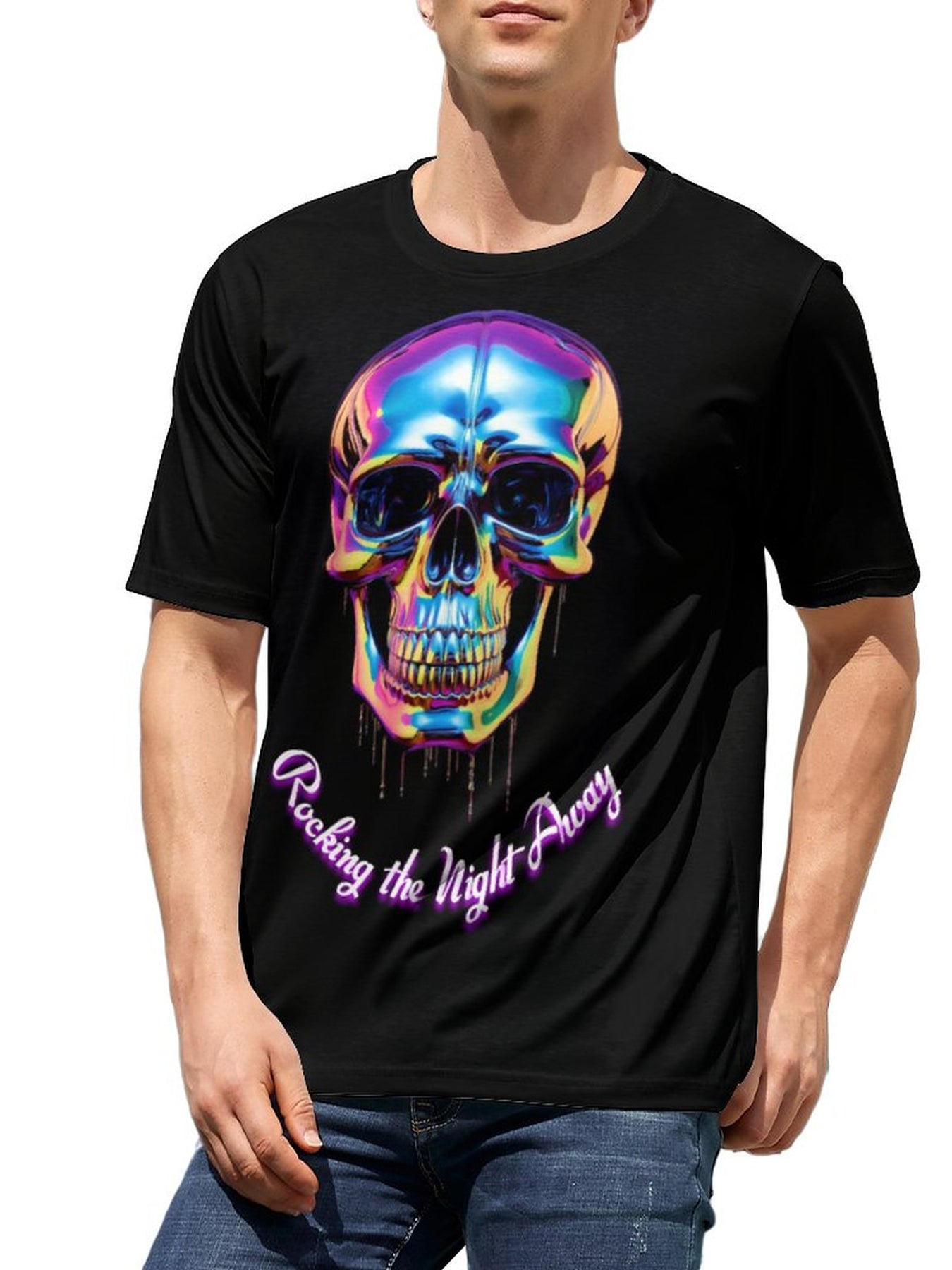 Men's Iridescent Skull Graphic T-shirt Stretch Breathable Tee Summer