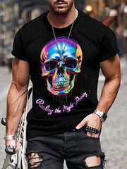 Men's Iridescent Skull Graphic T-shirt Stretch Breathable Tee Summer