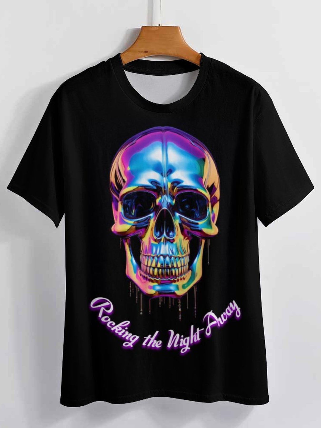 Men's Iridescent Skull Graphic T-shirt Stretch Breathable Tee Summer