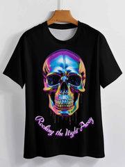 Men's Iridescent Skull Graphic T-shirt Stretch Breathable Tee Summer