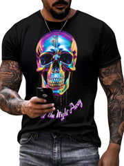Men's Iridescent Skull Graphic T-shirt Stretch Breathable Tee Summer