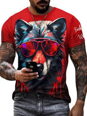 Men's Colorful Wolf Graphic Tee - Outdoor Casual Stretch T-shirt