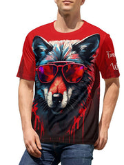 Men's Colorful Wolf Graphic Tee - Outdoor Casual Stretch T-shirt