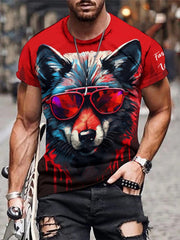 Men's Colorful Wolf Graphic Tee - Outdoor Casual Stretch T-shirt
