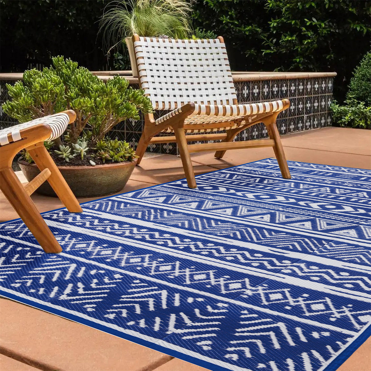 Waterproof Reversible RV Camping Rug for Patio Balcony Beach