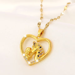 Girl's Unicorn & Girl Zircon Necklace Titanium Steel Chain Jewelry