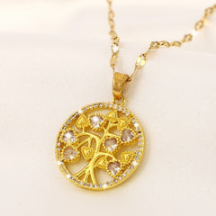 Girl's Zircon Love Life Tree Necklace Titanium Steel Chain