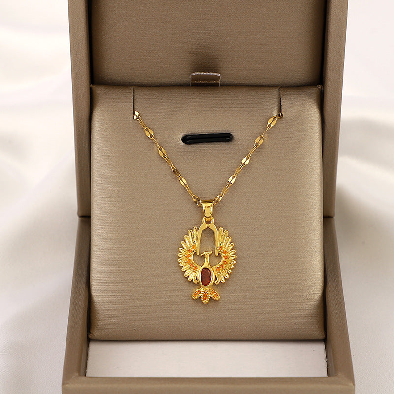 Copper Micro Zircon Phoenix Rebirth Pendant Necklace for Girls