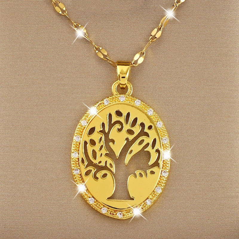 Copper Zircon Tree Of Life Pendant Necklace
