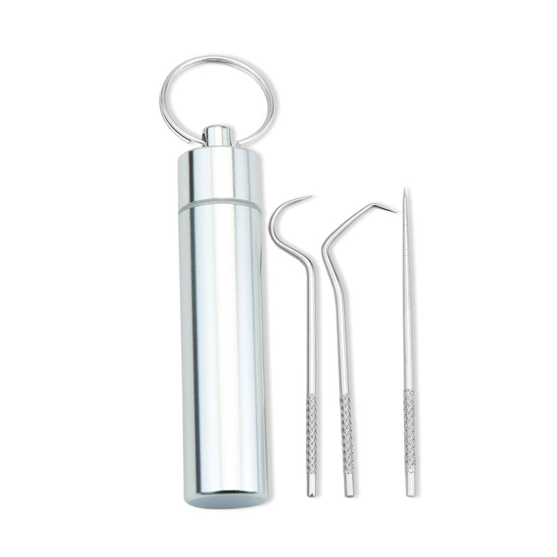 Stainless Steel Toothpick & Floss Set for Home & Travel
