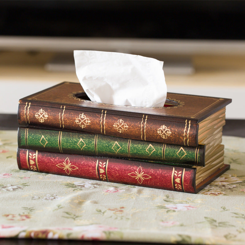 Vintage European Style Book Tissue Box Home Desktop Storage