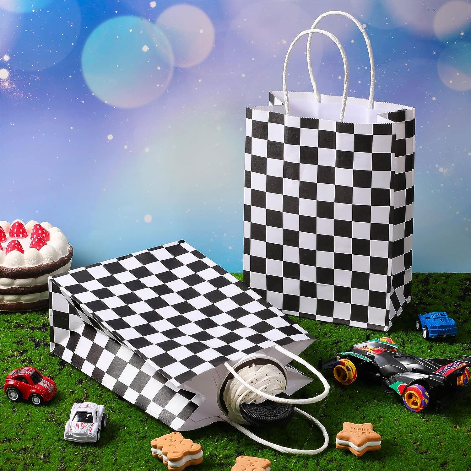 12pcs Checkered Racing Treat Bags Race Car Party Favors Bag
