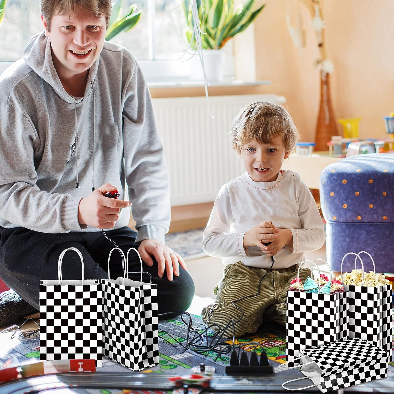 12pcs Checkered Racing Treat Bags Race Car Party Favors Bag