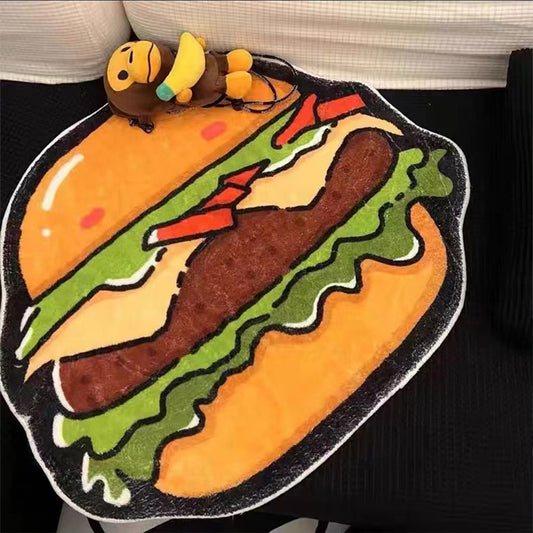 Cartoon Hamberger Fluffy Carpet Irregular Kitchen Rug