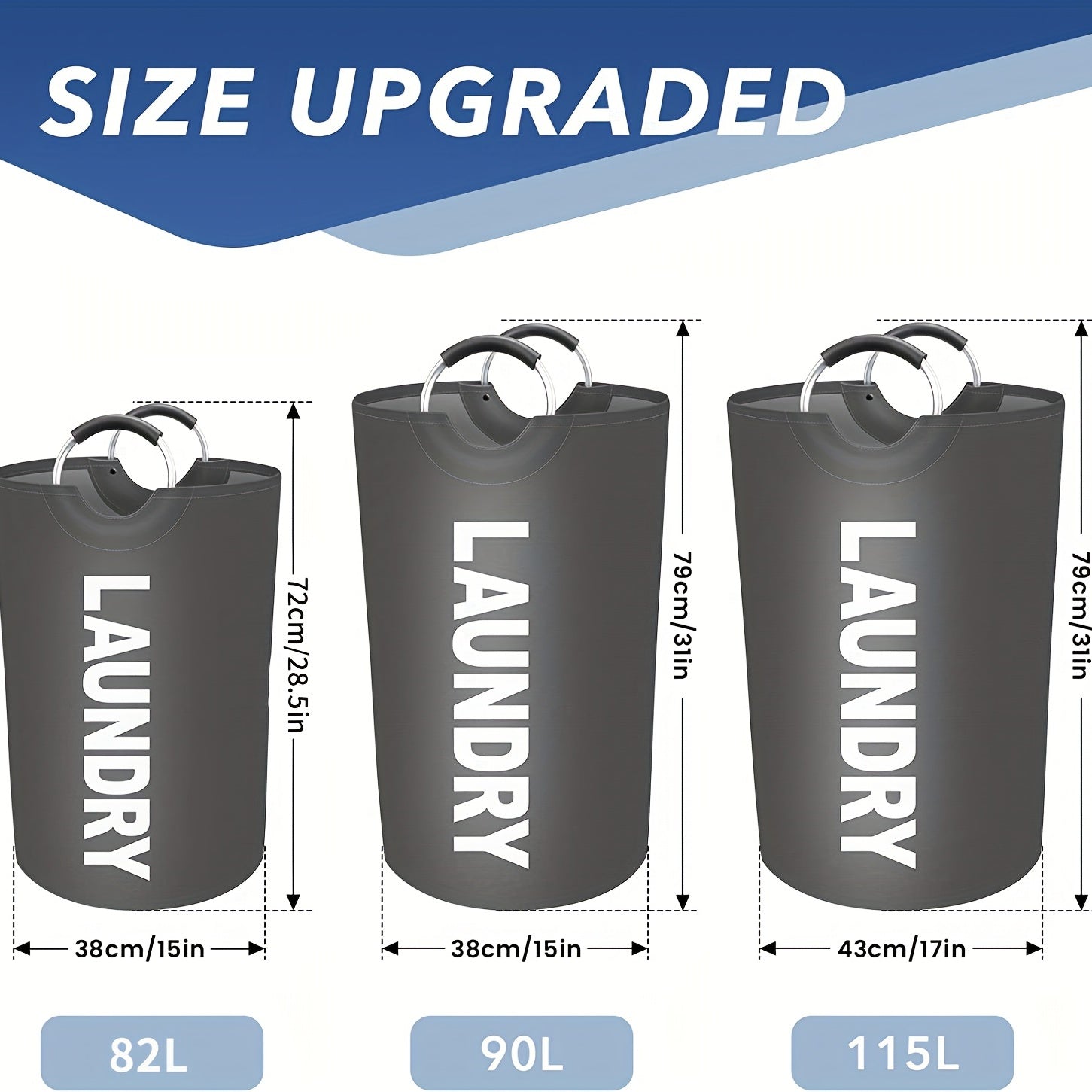 82L Laundry Basket Waterproof Laundry Hamper Padded Handles Collapsible