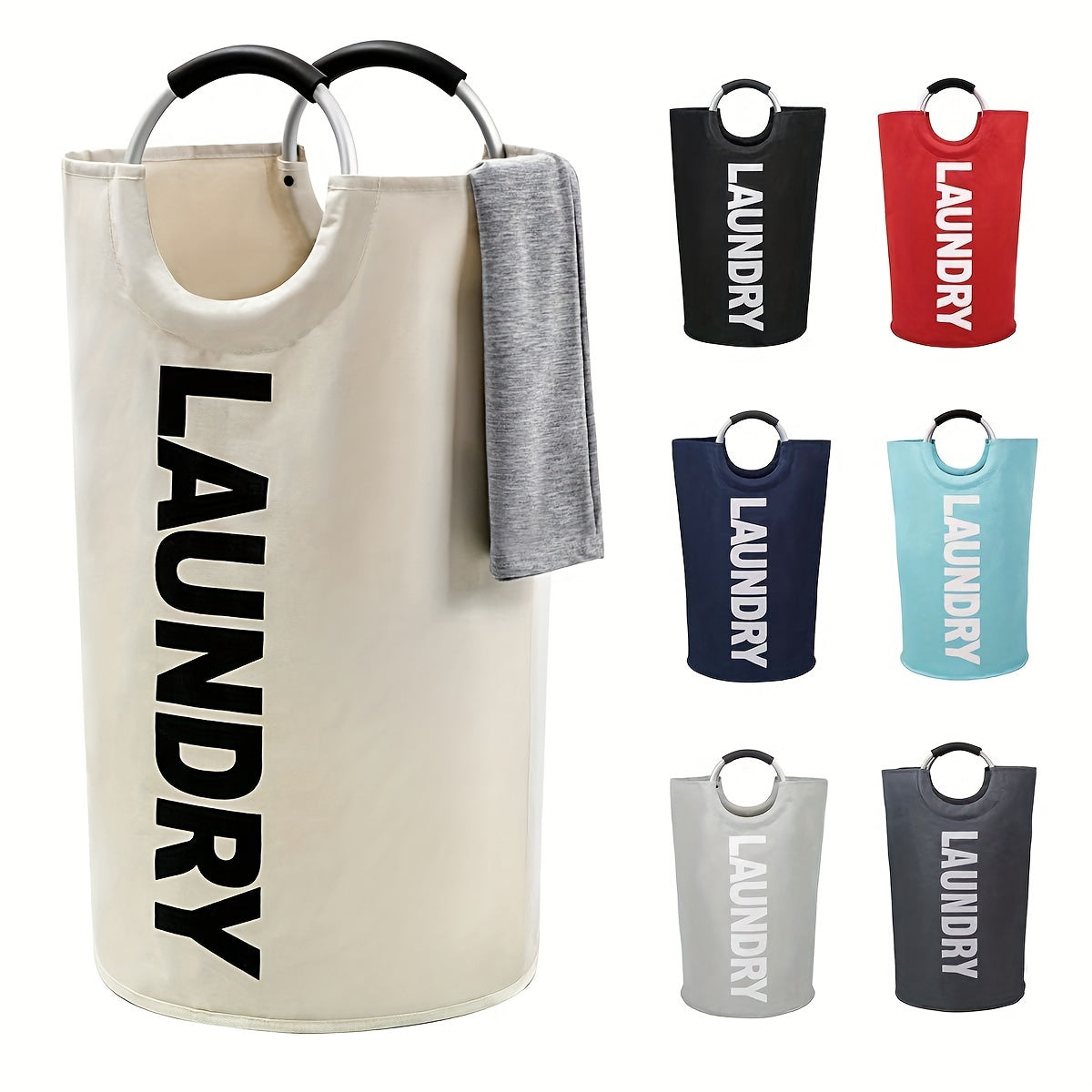 82L Laundry Basket Waterproof Laundry Hamper Padded Handles Collapsible