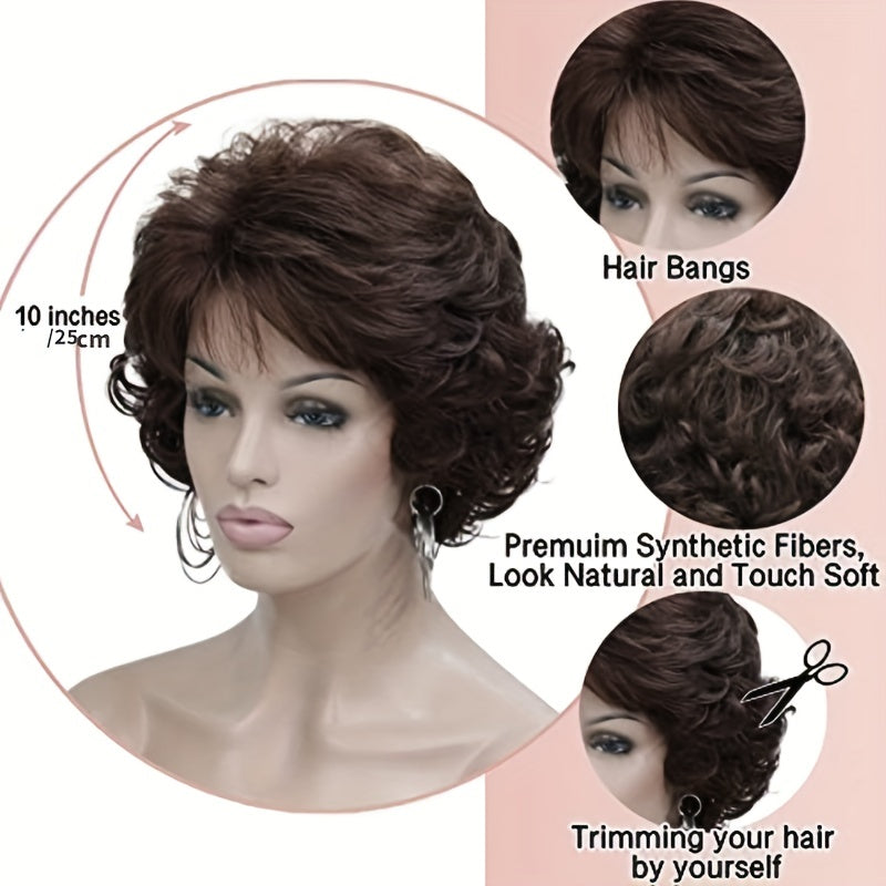 Short Curly Wave Wig With Bangs Synthetic Fiber Fashionable Women's Wig