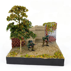 Realistic Military Train Scene Trees with Fallen Leaves