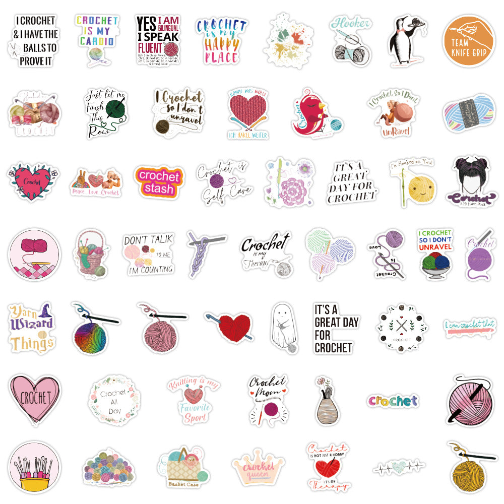 100pcs Crochet Needle Series Waterproof Stickers for Motorcycle Laptop Helmet