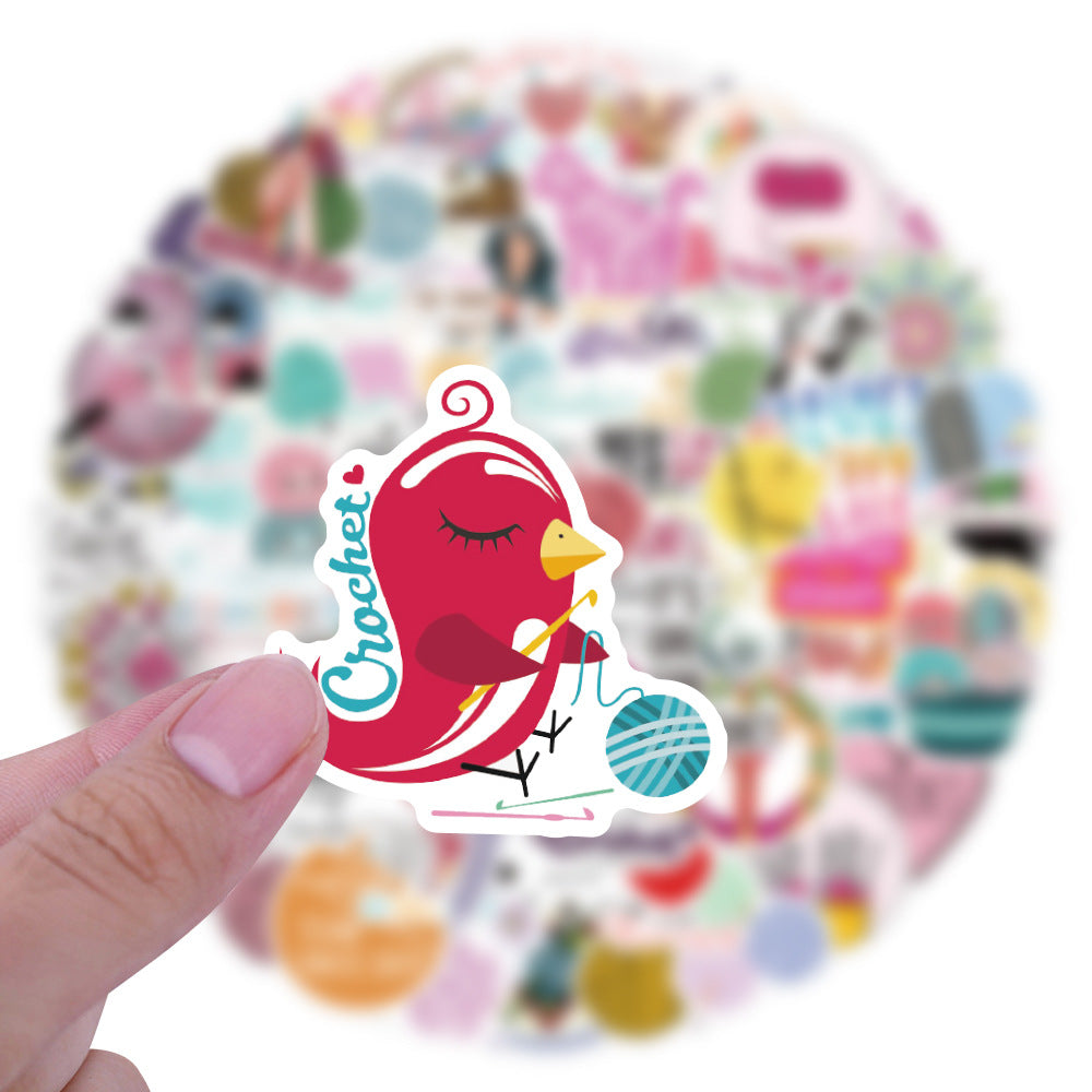 100pcs Crochet Needle Series Waterproof Stickers for Motorcycle Laptop Helmet