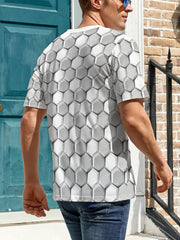 Men's 3D Geometry Print T shirt Active Crew Neck Tee