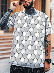 Men's 3D Geometry Print T shirt Active Crew Neck Tee