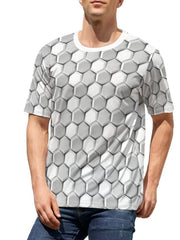 Men's 3D Geometry Print T shirt Active Crew Neck Tee