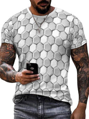 Men's 3D Geometry Print T shirt Active Crew Neck Tee