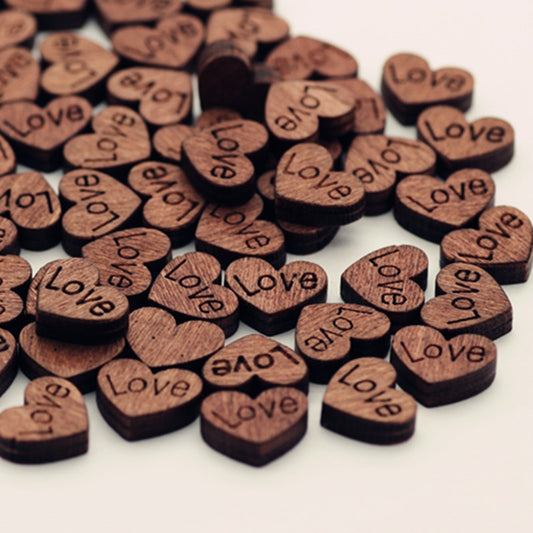 20pcs Retro Sticker Jigsaw Buttons Perforated Heart shaped Wood Chip Decoration