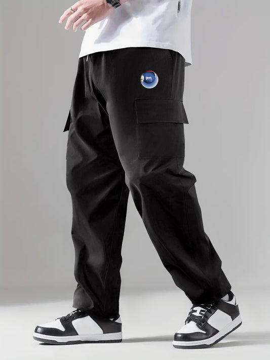 Men's Printed Cargo Pants Stretch Waist Drawstring Casual Pants