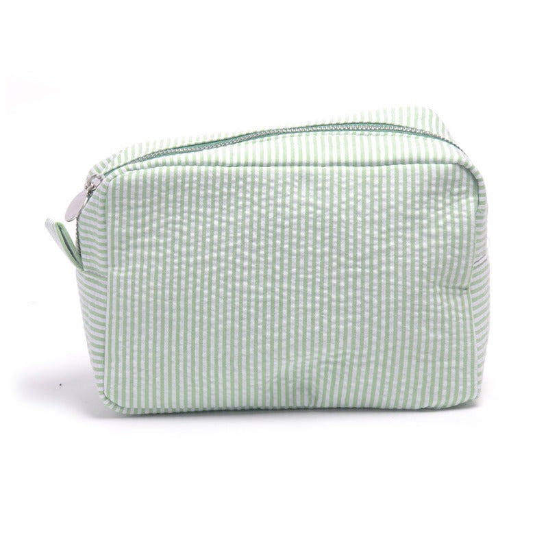 Seersucker Cosmetic Bag Roomy Makeup Pouch Travel Toiletry Case Zipper Closure