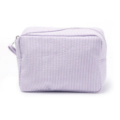 Seersucker Cosmetic Bag Roomy Makeup Pouch Travel Toiletry Case Zipper Closure