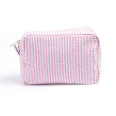 Seersucker Cosmetic Bag Roomy Makeup Pouch Travel Toiletry Case Zipper Closure