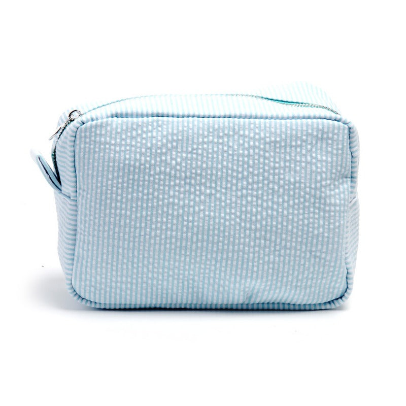 Seersucker Cosmetic Bag Roomy Makeup Pouch Travel Toiletry Case Zipper Closure