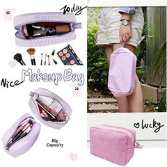 Seersucker Cosmetic Bag Roomy Makeup Pouch Travel Toiletry Case Zipper Closure