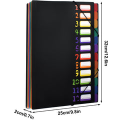 A4 12 Compartment Expanding File Folder 24 Pockets Plastic Accordion Organizer