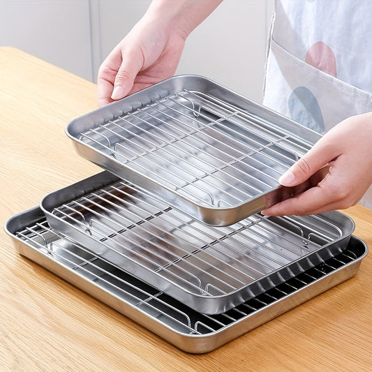 Stainless Steel Mesh Oven Tray Rectangular Barbecue Pan Drain Rack